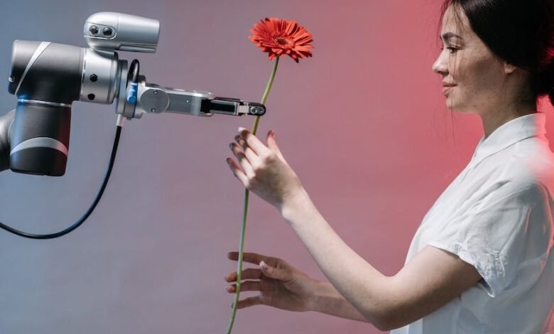 a robot holding a flower