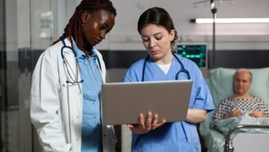 African american doctor health specialist and assistant